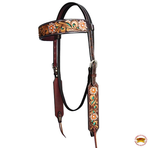 HILASON Western Horse Floral Headstall Breast Collar One Headstall American Leather Tack Set