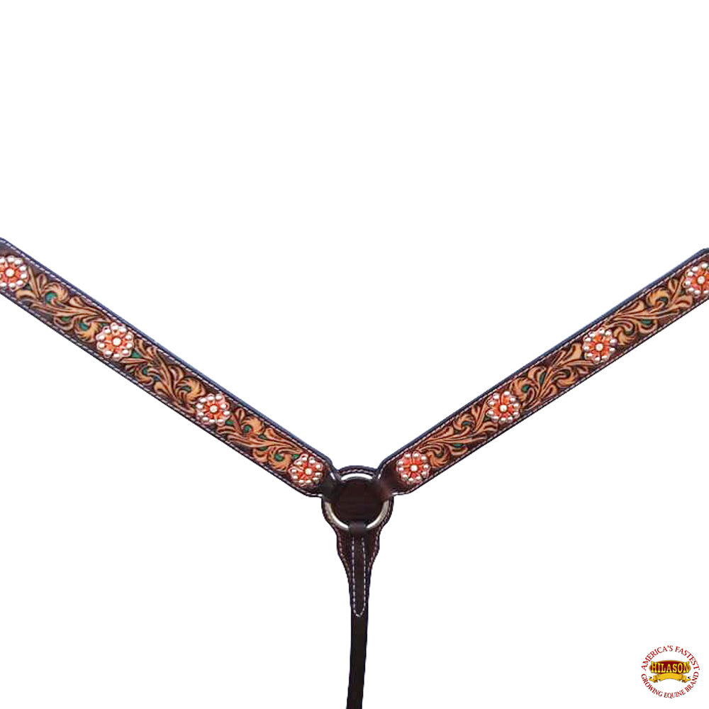 HILASON Western Horse Floral Headstall Breast Collar One Headstall American Leather Tack Set