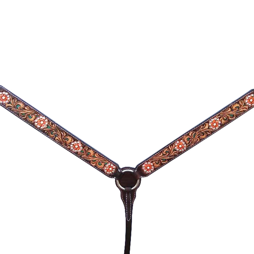 HILASON Western Horse Floral Headstall Breast Collar One Headstall American Leather Tack Set