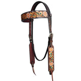 HILASON Western Horse Floral Headstall Breast Collar One Headstall American Leather Tack Set