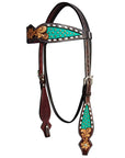 HILASON Western Horse Floral Headstall Breast Collar One Headstall American Leather Tack Set
