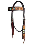 HILASON Western Horse Floral Headstall Breast Collar One Headstall Spur Strap Wither Strap American Leather Tack Set