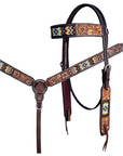 HILASON Western Horse Floral Headstall Breast Collar One Headstall Spur Strap Wither Strap American Leather Tack Set
