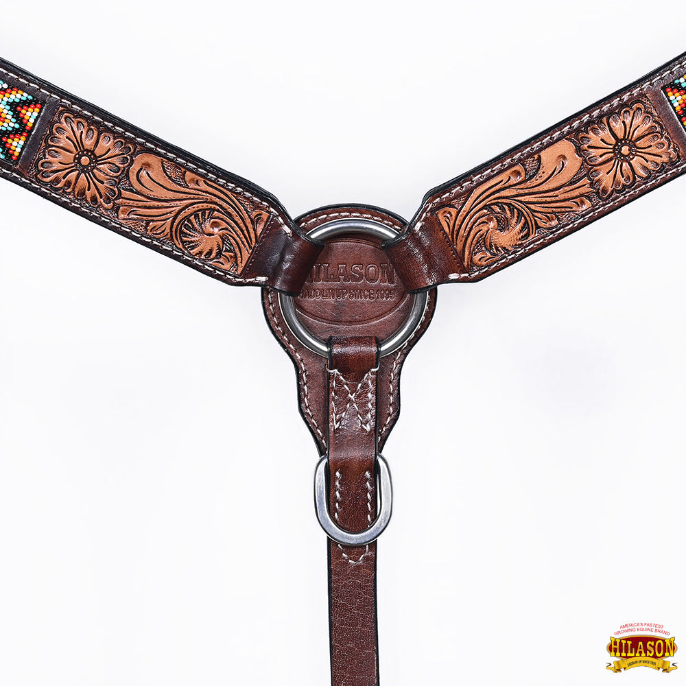 HILASON Western Horse Floral Headstall Breast Collar One Headstall Spur Strap Wither Strap American Leather Tack Set