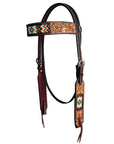HILASON Western Horse Floral Headstall Breast Collar One Headstall Spur Strap Wither Strap American Leather Tack Set