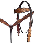 HILASON Western Horse Floral Headstall Breast Collar One Headstall American Leather Tack Set