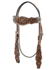 HILASON Western Horse Floral Headstall Breast Collar One Headstall American Leather Tack Set