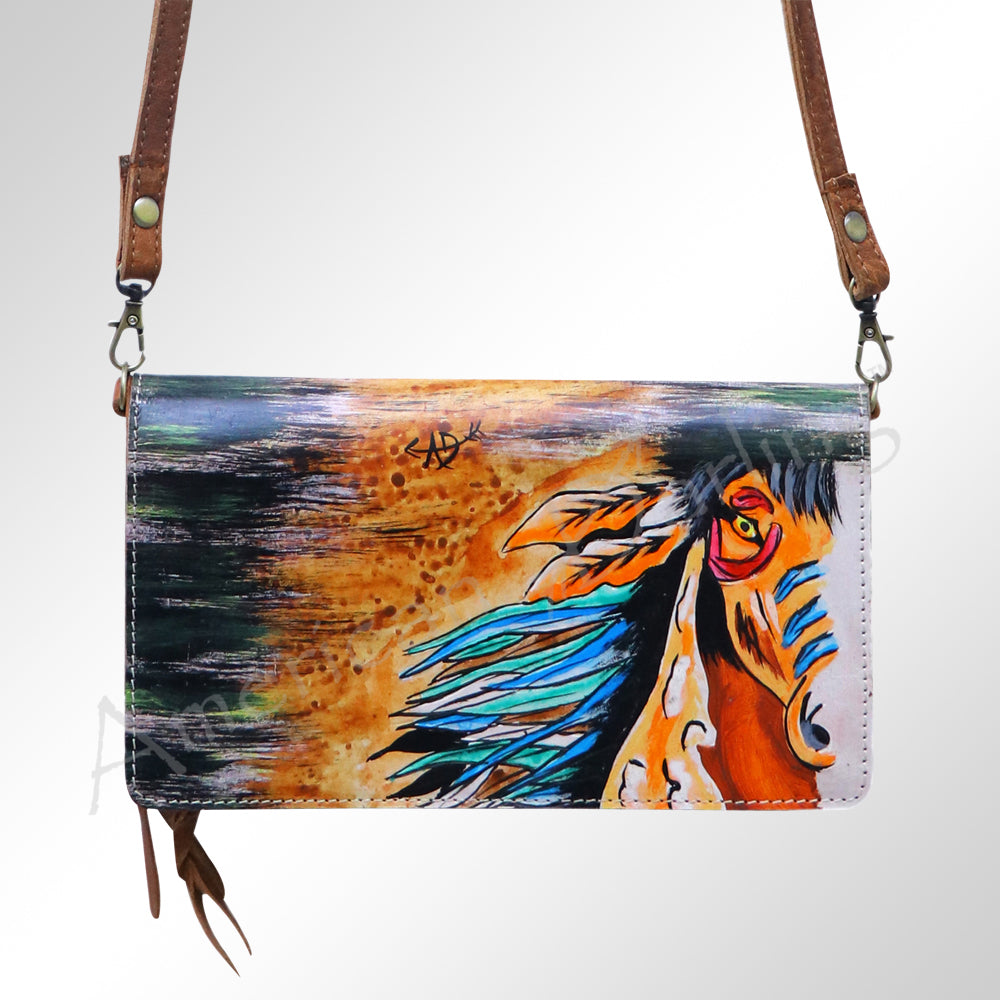 American Darling Organiser Hair-On Hand Tooled Genuine Leather Women Bag Western Handbag Purse
