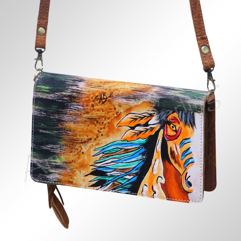 American Darling Organiser Hair-On Hand Tooled Genuine Leather Women Bag Western Handbag Purse
