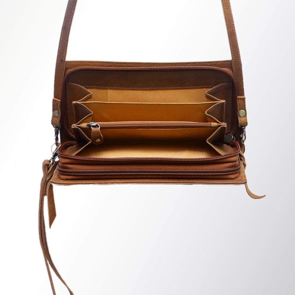 American Darling Organiser Hair-On Hand Tooled Genuine Leather Women Bag Western Handbag Purse
