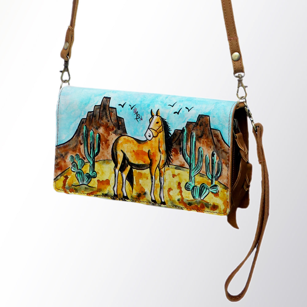 American Darling Organiser Hair-On Hand Tooled Genuine Leather Women Bag Western Handbag Purse
