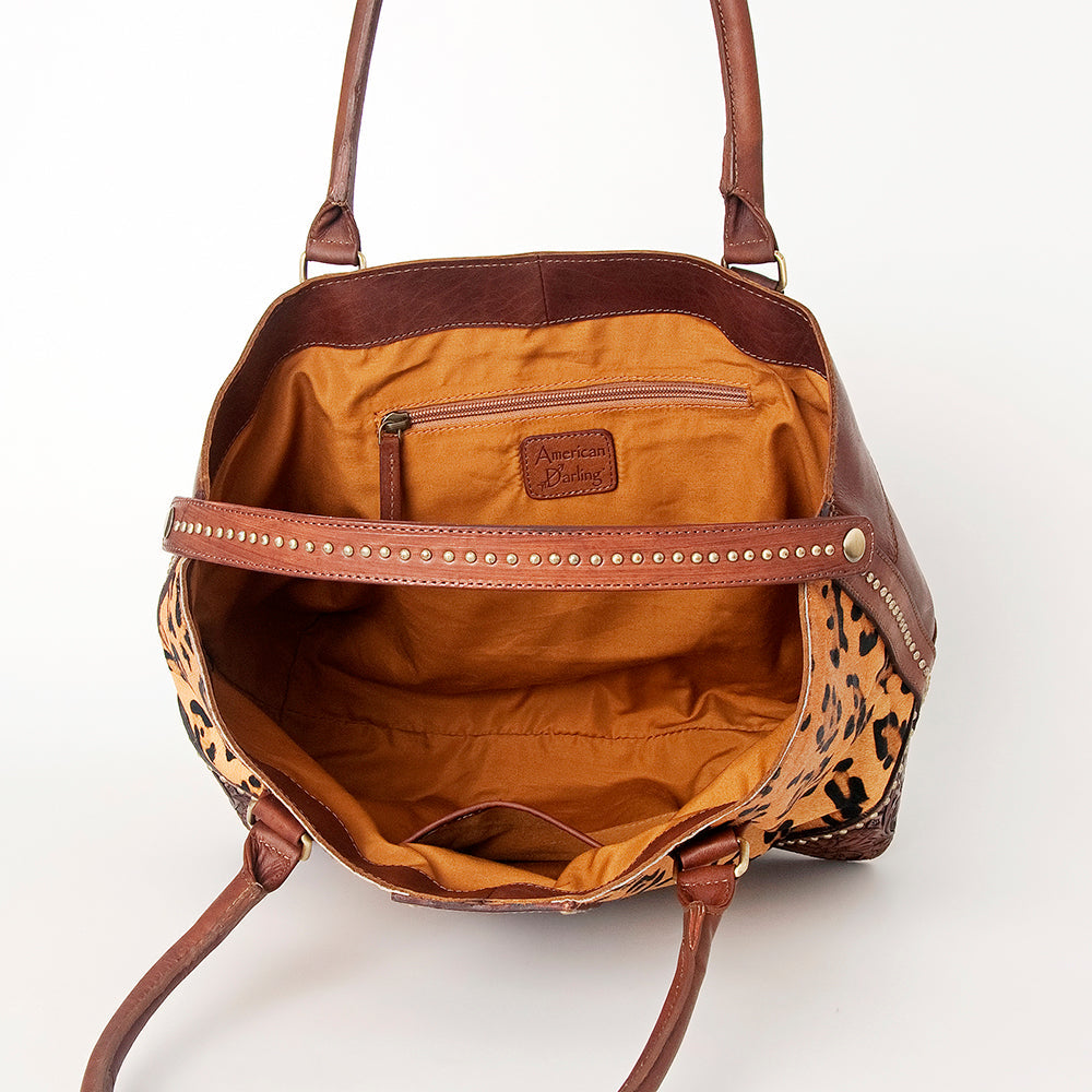 American Darling Tote Hand Tooled Hair On Genuine Leather Women Bag Western Handbag Purse
