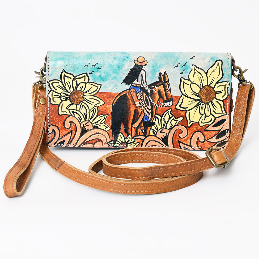 American Darling Organiser Hair-On Hand Tooled Genuine Leather Women Bag Western Handbag Purse