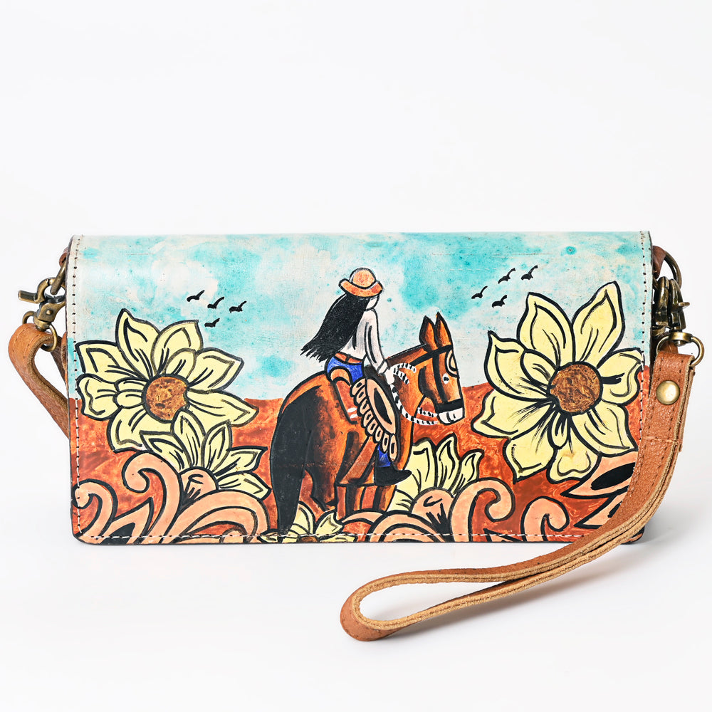American Darling Organiser Hair-On Hand Tooled Genuine Leather Women Bag Western Handbag Purse
