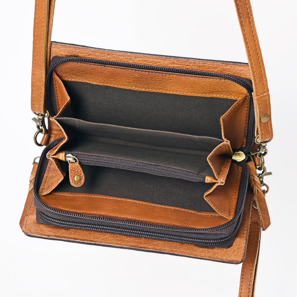 American Darling Organiser Hair-On Hand Tooled Genuine Leather Women Bag Western Handbag Purse