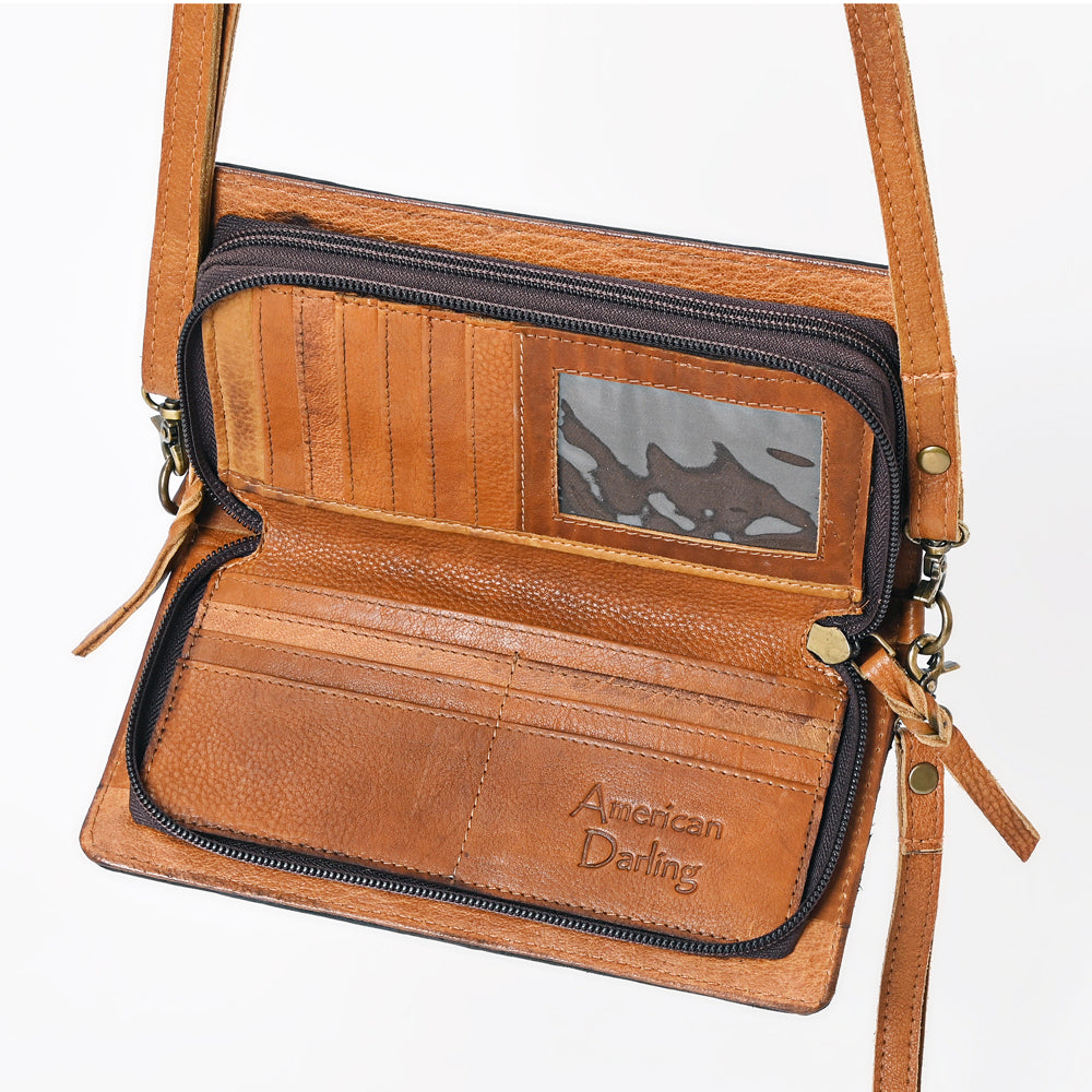 American Darling Organiser Hair-On Hand Tooled Genuine Leather Women Bag Western Handbag Purse