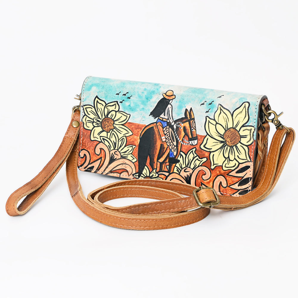 American Darling Organiser Hair-On Hand Tooled Genuine Leather Women Bag Western Handbag Purse