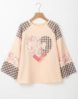 Valentine Heart Plaid Floral Patchwork Long Sleeve Top