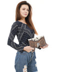 American Darling Wallet Hand Tooled Hair On Genuine Leather Western Women Bag | Handbag Purse Wristlet Travel Clutch