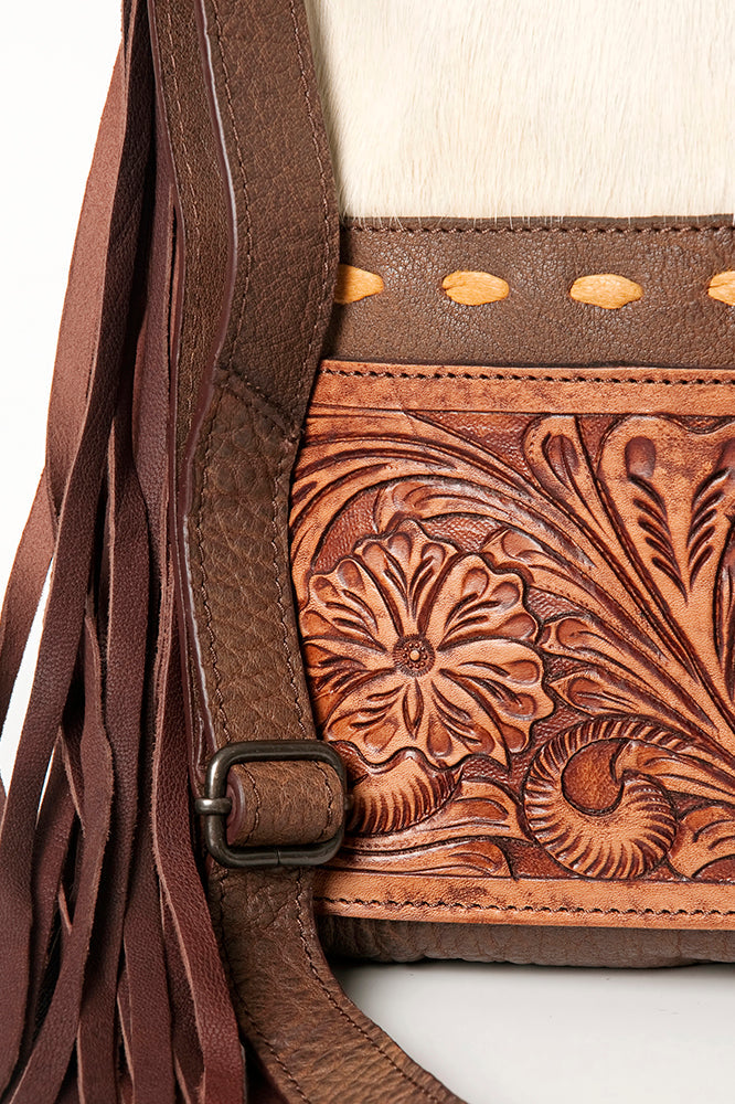 American Darling ADBGZ465B Cross Body Hand Tooled Hair On Genuine Leather women bag western handbag purse
