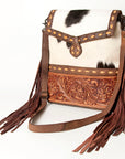 American Darling ADBGZ465B Cross Body Hand Tooled Hair On Genuine Leather women bag western handbag purse