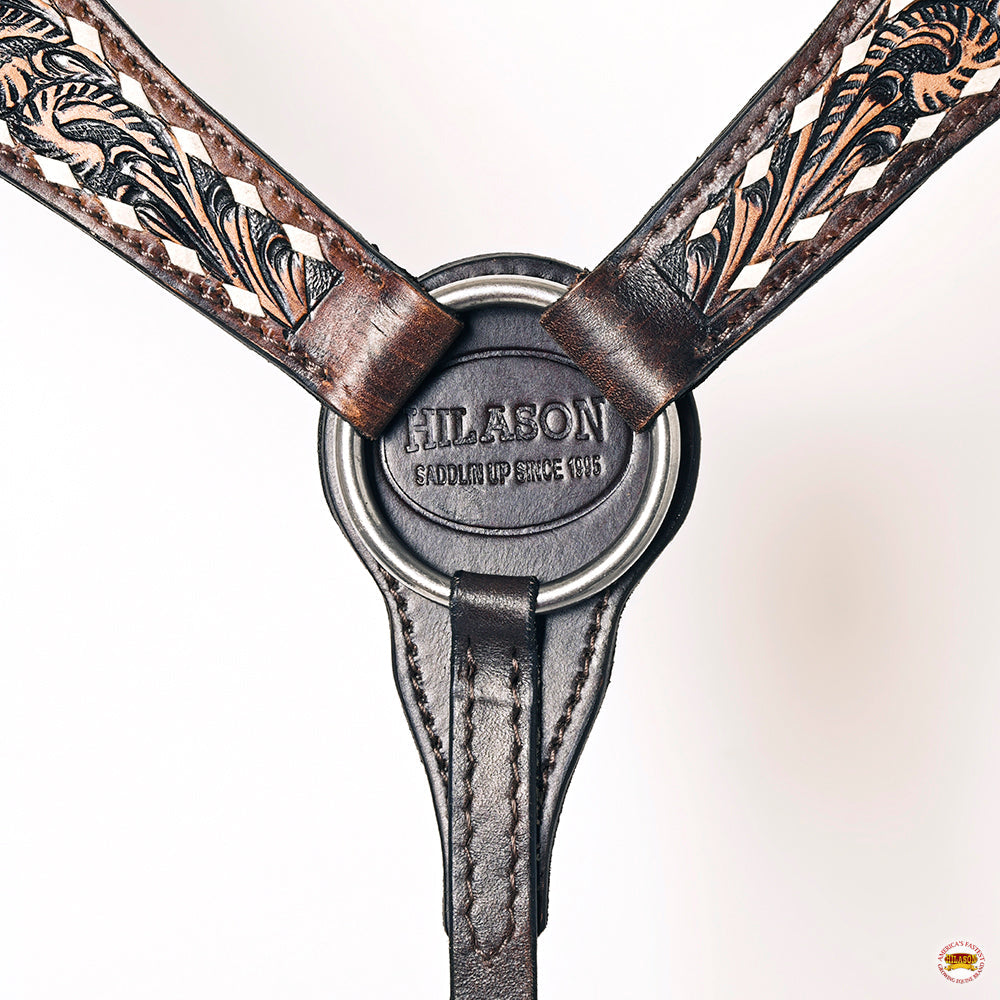 Hilason Western American Leather Horse Floral Headstall Breast Collar Tack Set