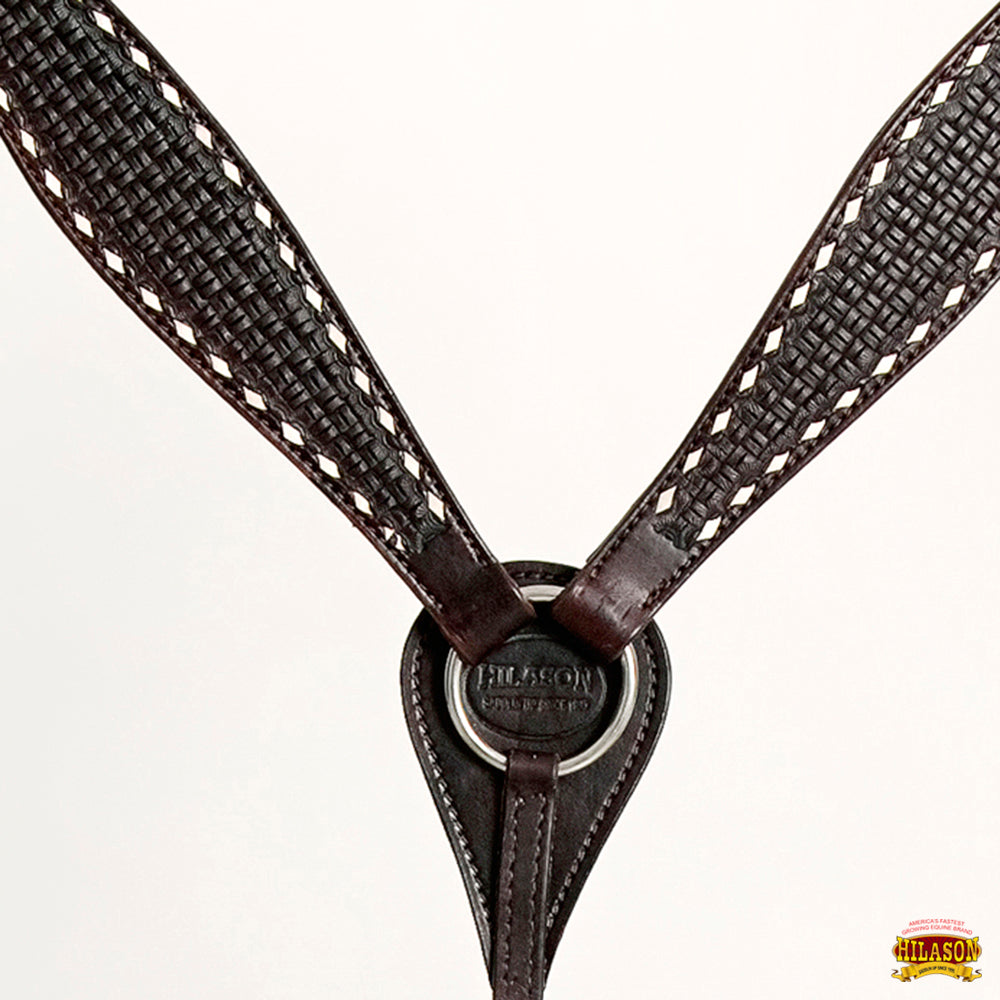HILASON Western Horse Genuine Leather Headstall &amp; Breast Collar With Side BuckStitch Brown