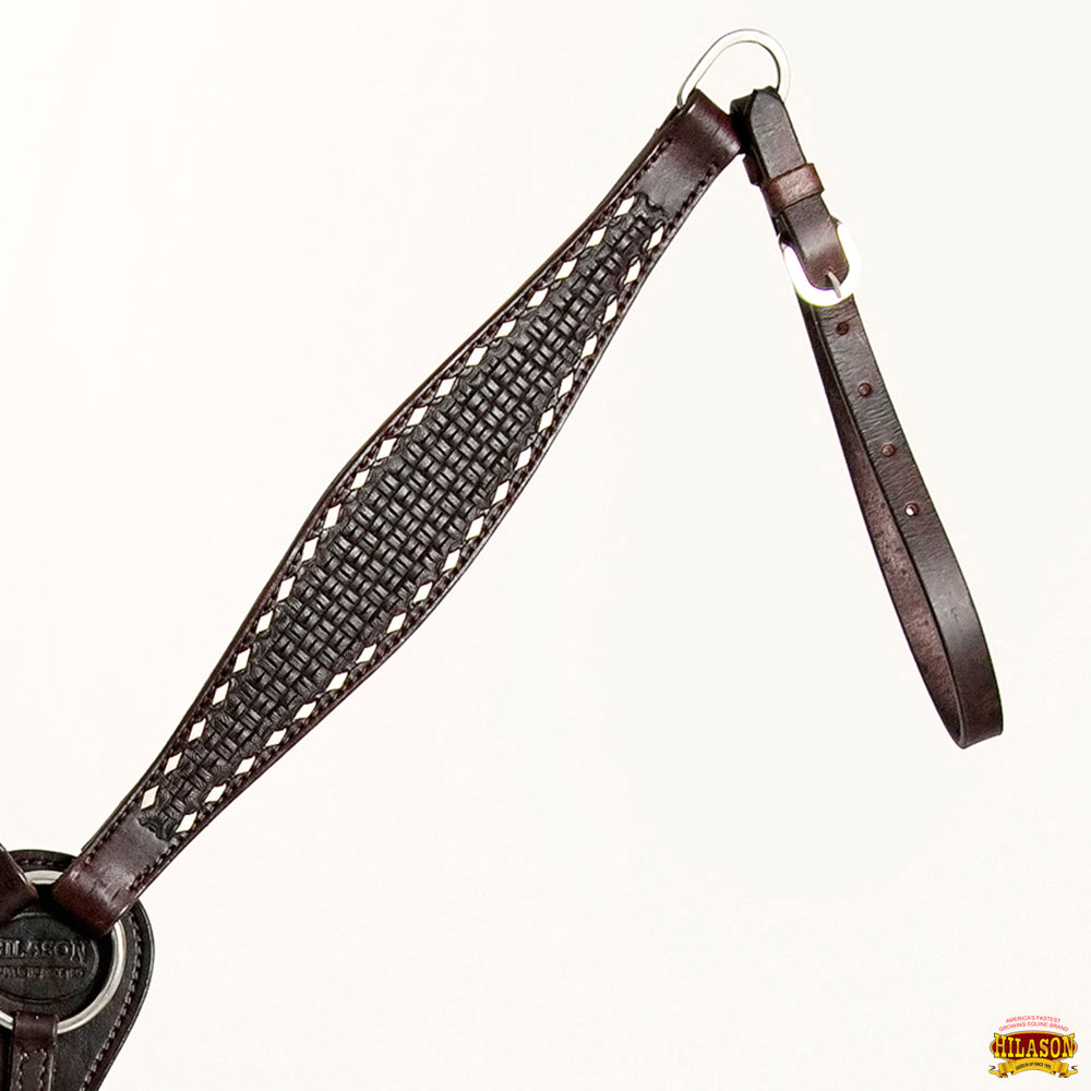 HILASON Western Horse Genuine Leather Headstall &amp; Breast Collar With Side BuckStitch Brown