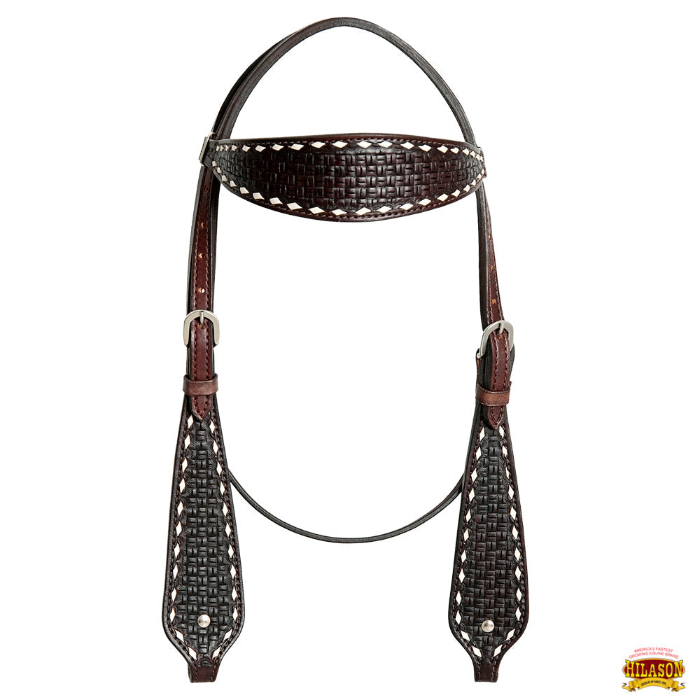 HILASON Western Horse Genuine Leather Headstall &amp; Breast Collar With Side BuckStitch Brown