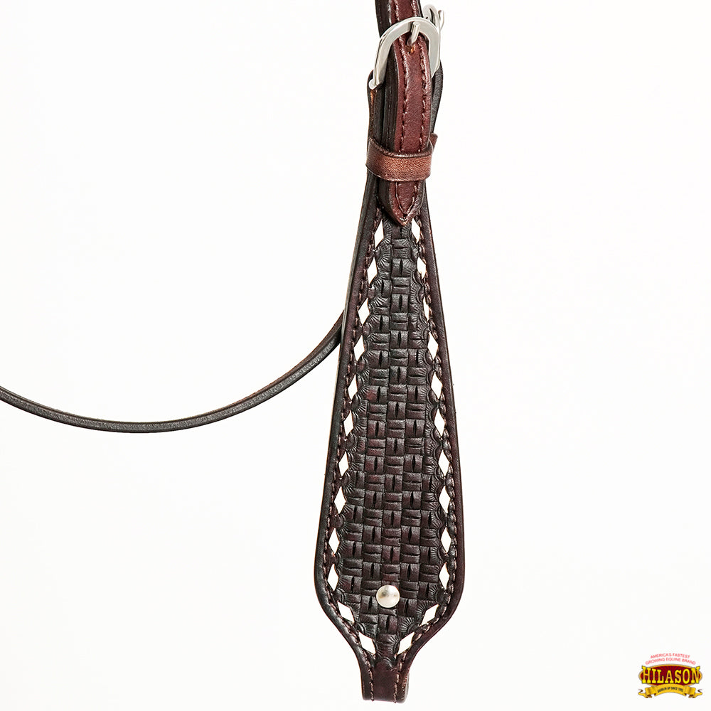 HILASON Western Horse Genuine Leather Headstall &amp; Breast Collar With Side BuckStitch Brown
