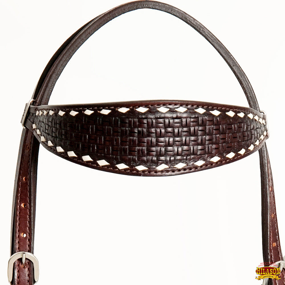 HILASON Western Horse Genuine Leather Headstall &amp; Breast Collar With Side BuckStitch Brown