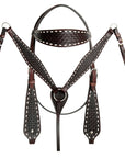 HILASON Western Horse Genuine Leather Headstall & Breast Collar With Side BuckStitch Brown