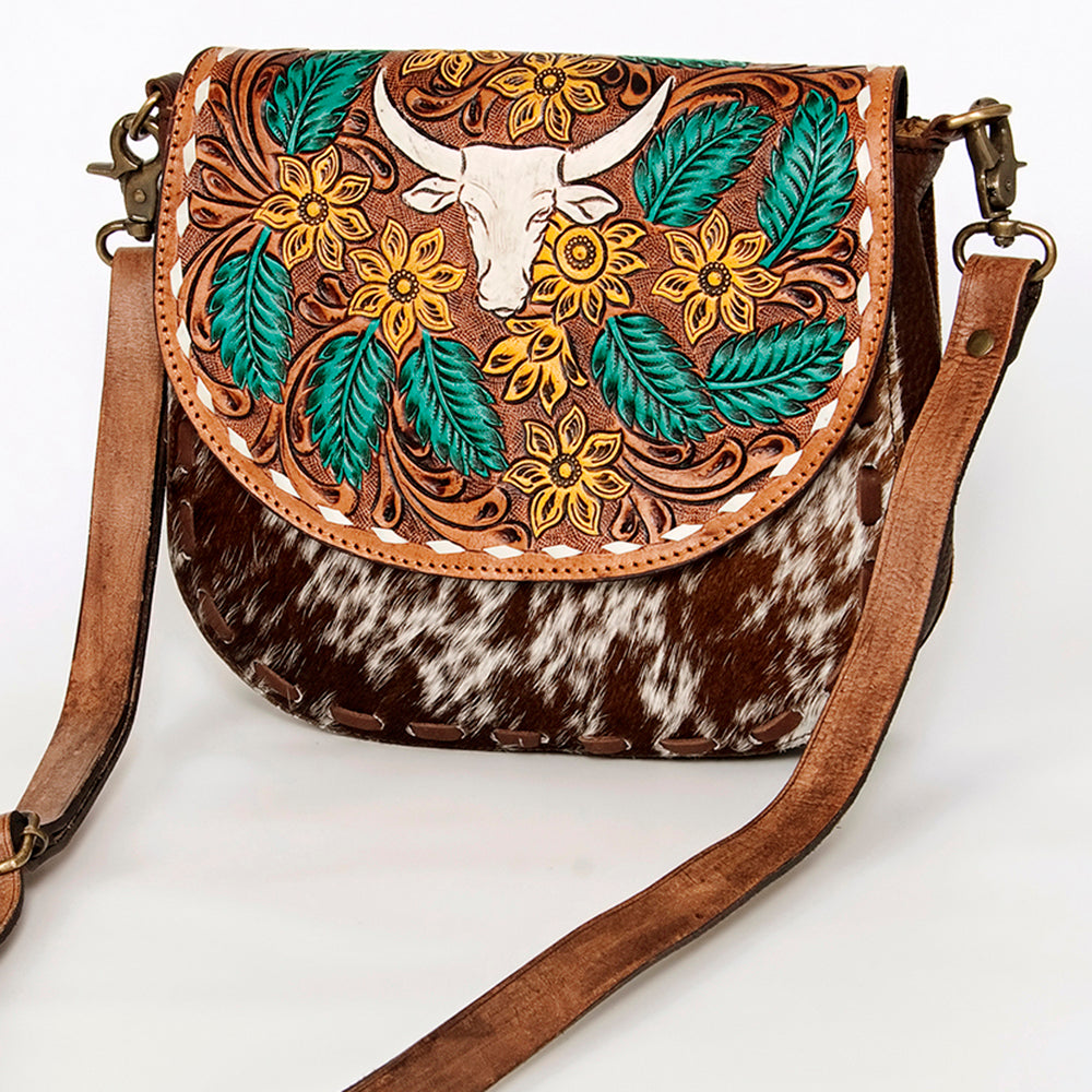 American Darling Messenger Hand Tooled Hair On Genuine Leather women bag western handbag purse