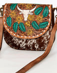 American Darling Messenger Hand Tooled Hair On Genuine Leather women bag western handbag purse