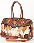 American Darling Duffel Hand Tooled Hair On Genuine Leather Women Bag Western Handbag Purse