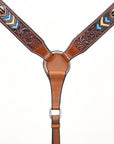 BAR H EQUINE Genuine Horse Western Hand Tooled Leather Breast Collar Beaded Inlay Brown