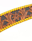 BAR H EQUINE Genuine Horse Hand Tooled Buck stitched Leather Curved Breast Collar Tan