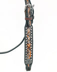 Bar H EquineWestern Horse Genuine Leather Floral Design  Headstall Dark Brown