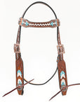 Bar H Equine Western Horse Genuine Leather Arrow Design  Headstall Brown