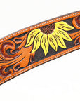 BAR H EQUINE Genuine Horse Hand Tooled Painted Sunflower Leather Breast Collar Tan
