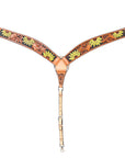 BAR H EQUINE Genuine Horse Hand Tooled Painted Sunflower Leather Breast Collar Tan