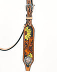 Bar H Equine Western Horse Genuine Leather Floral Design  Headstall Tan