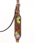 Bar H Equine Western Horse Genuine Leather Floral Design  Headstall Tan