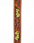 Bar H Equine Horse Genuine Leather Floral Design Tie Downs Snap Ends Tan
