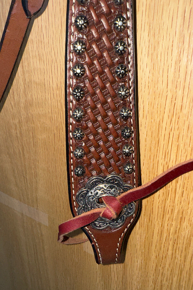 Bar H Equine Western Horse Genuine Leather Hand Tooled  Headstall Dark Brown
