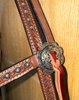 Bar H Equine Western Horse Genuine Leather Hand Tooled  Headstall Dark Brown