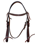 Bar H Equine Western Horse Genuine Leather Hand Tooled  Headstall Dark Brown