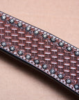 BAR H EQUINE Genuine Horse Hand Tooled Basketweave Leather Breast Collar Brown