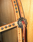 Bar H Equine Western Horse Genuine Leather Hand Tooled  Headstall Dark Brown