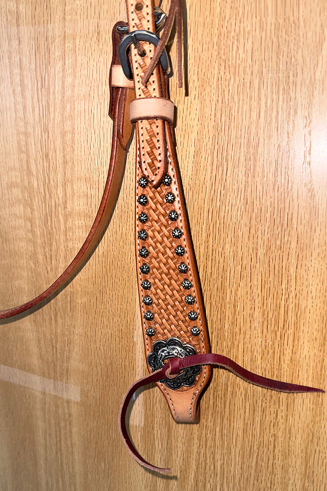 Bar H Equine Western Horse Genuine Leather Hand Tooled  Headstall Dark Brown
